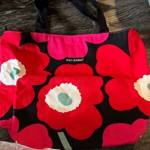 Marimekko Black and Red Floral Tote Bag
